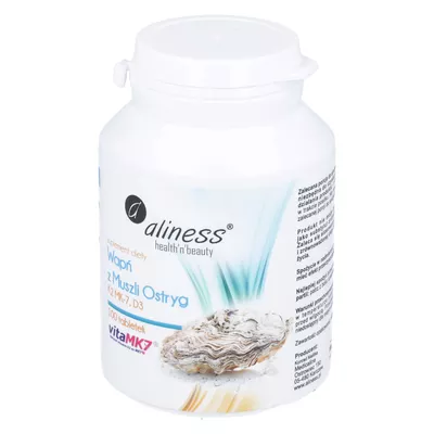 Aliness - Wapń z muszli ostryg z K2 MK7 i D3, 100 tabletek