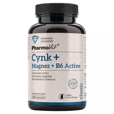 PharmoVit Cynk + Magnez + B6 Active, 120 kapsułek