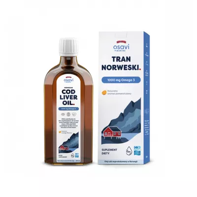 OSAVI - Tran norweski, 1000 mg Omega 3, naturalny aromat pomarańczowy, wspiera funkcjonowanie układu odpornościowego, 250ml
