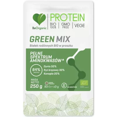 BeOrganic - Green MIX, Białko roślinne BIO w proszku, 250g