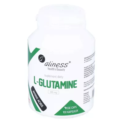 Aliness - L-Glutamine 500 mg -  wsparcie funkcji mózgu i regeneracja mięśni, 100 kaspułek