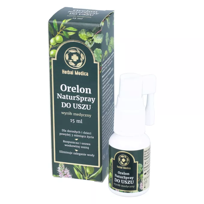 Herbal Medica - Orelon Naturspray, rozpuszczanie i usuwanie woskowiny usznej, 15 ml